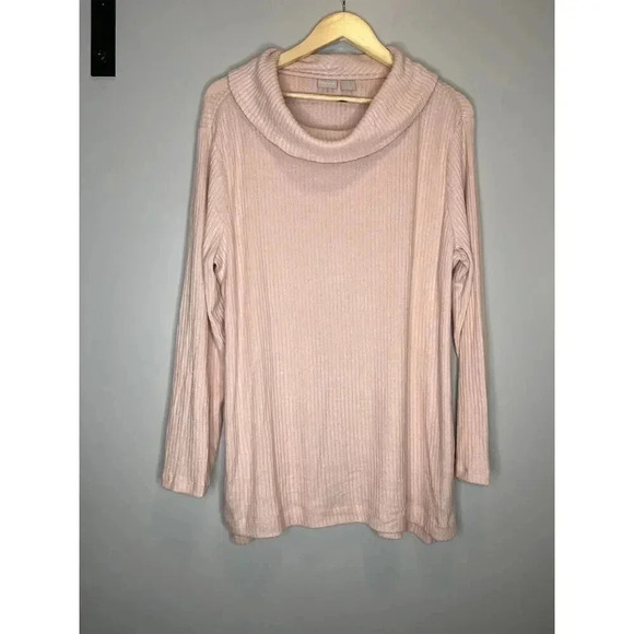 Chicos Zenergy Ribbed Sweater Soft Pink Cowl Neck Ribbed Pullover Sz. 2 / 12-14 - Picture 1 of 6